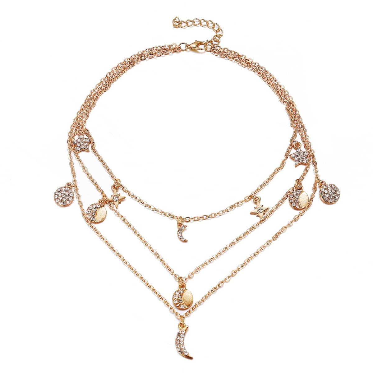 

Rhinestone Star & Moon Layered Necklace, Gold