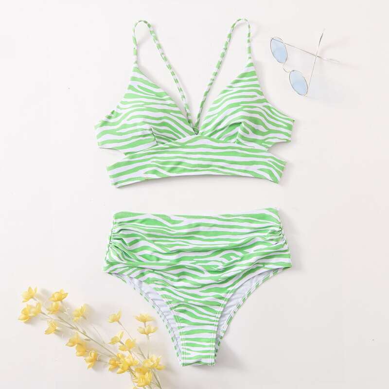 

Zebra Stripe Cut Out Bikini Swimsuit, Multicolor