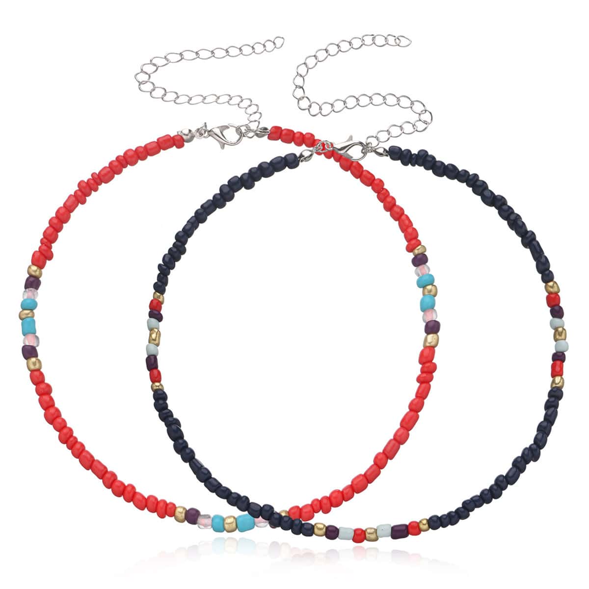 

2pcs Colorful Beaded Necklace, Multicolor