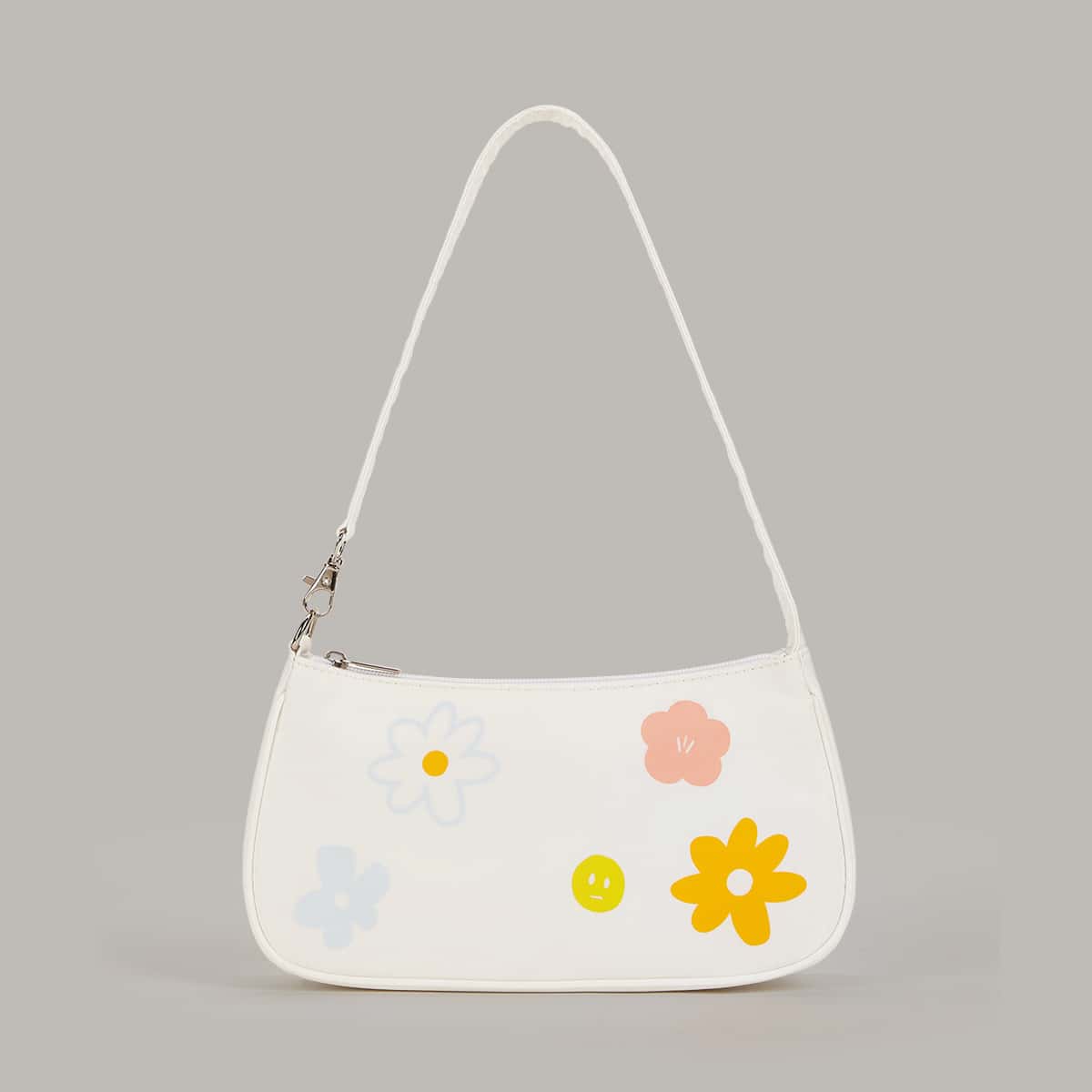 

Floral Baguette Bag, White