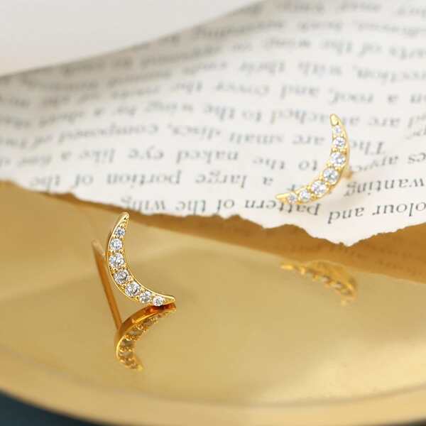 

Zircon Moon Decor Gold Plated Stud Earrings