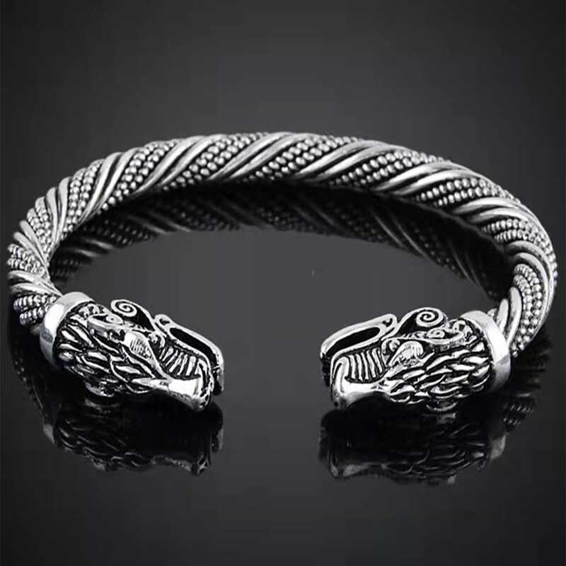 

Guys Dragon Cuff Bracelet, Silver