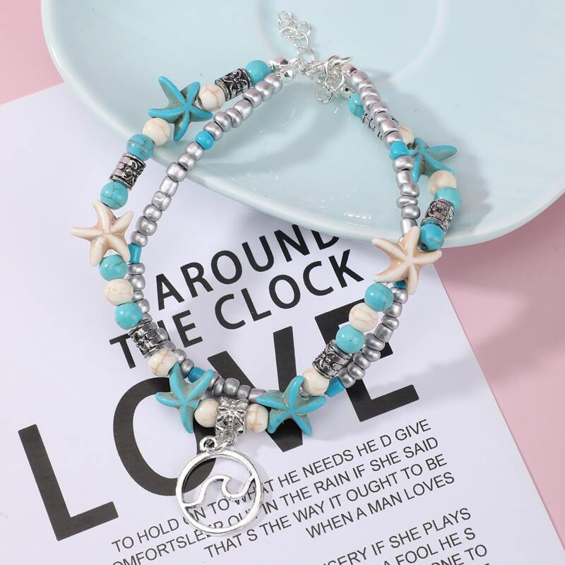 

Starfish Beaded Anklet, Blue