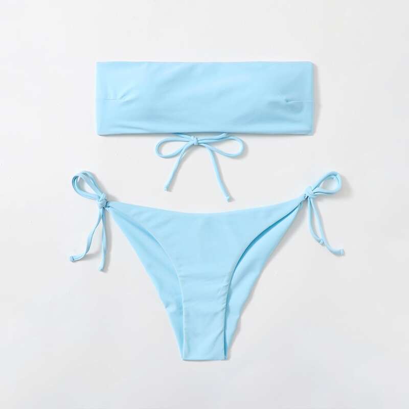 

Solid Bandeau Bikini Swimsuit, Baby blue