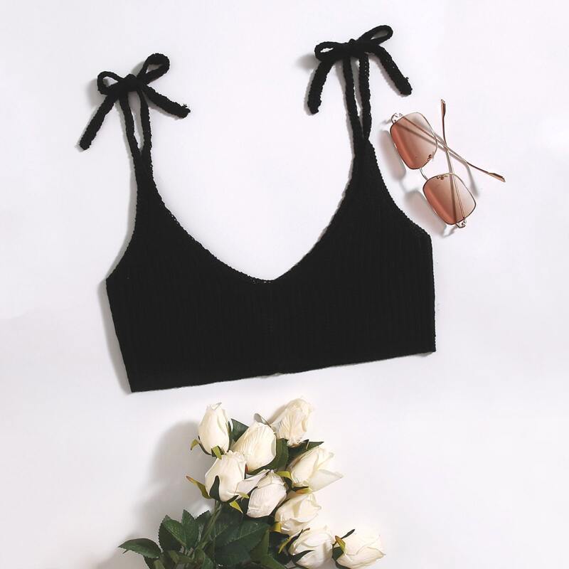 

Tie Shoulder Bikini Top, Black