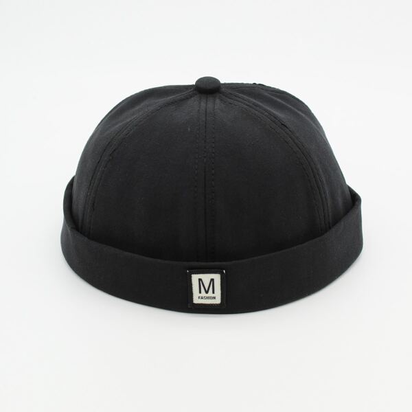 

Men Letter Label Patch Docker Hat, Black