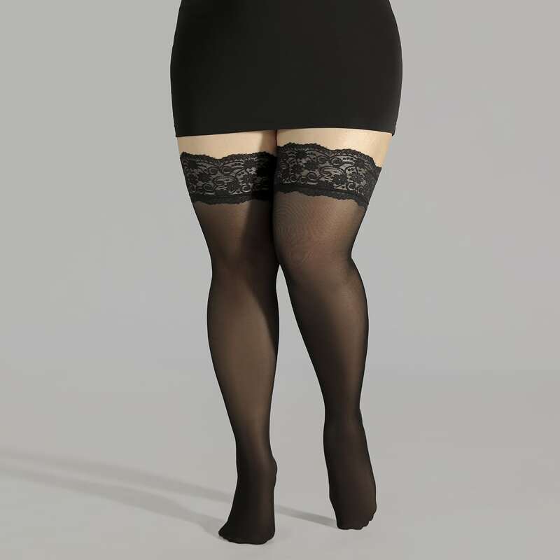 

Plus Size Lace Trim Over The Knee Socks, Black
