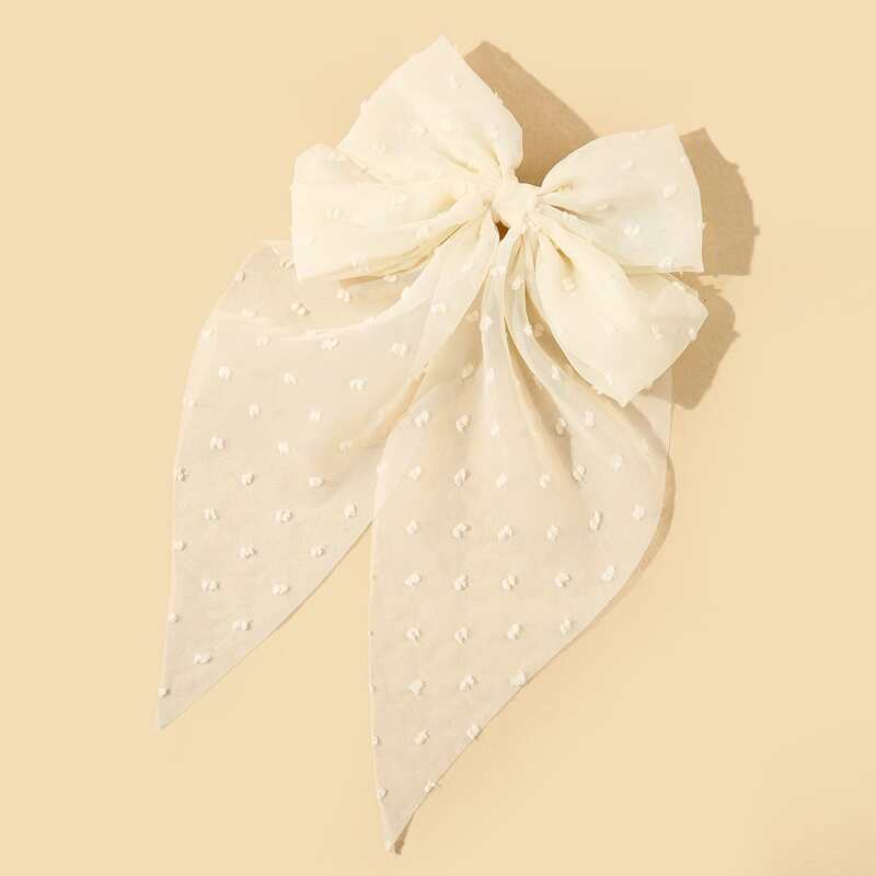 

Swiss Dot Bow Hair Clip, Beige