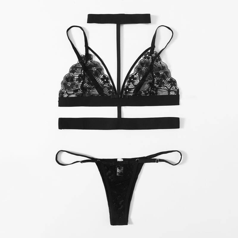 

Floral Lace Lingerie Set With Choker, Multicolor
