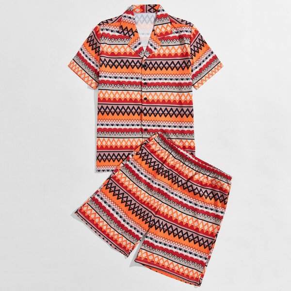 

Men All Over Print Top & Shorts Set, Orange