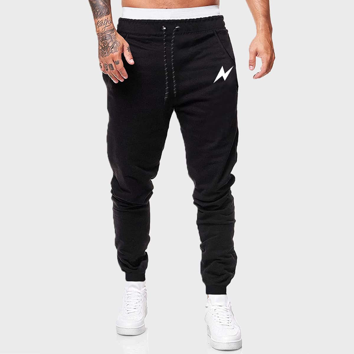 

Guys Lightning Graphic Drawstring Sweatpants, Black