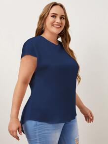 SHEIN Privé Plus Twist Back Solid Top - Navy Blue - View 3