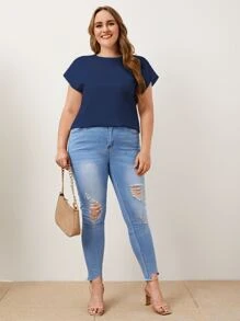 SHEIN Privé Plus Twist Back Solid Top - Navy Blue - View 4