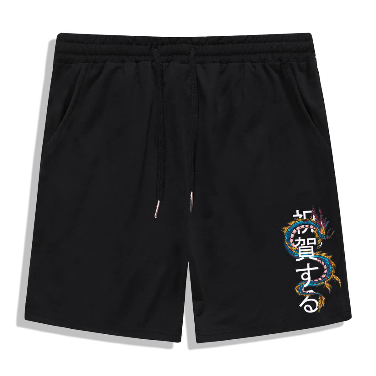 

Guys Chinese Dragon Graphic Drawstring Shorts, Black