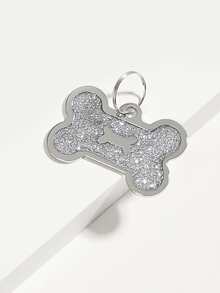 1pc Bone Shaped Glitter powder Pet ID Tag For Decoration - Silver - View 3