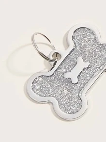 1pc Bone Shaped Glitter powder Pet ID Tag For Decoration - Silver - View 4