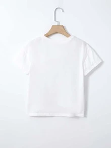 Camiseta Para Chica Con Letra Gráfica Y Nudo En El Dobladillo - Blanco - Ver 2