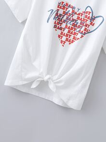 Camiseta Para Chica Con Letra Gráfica Y Nudo En El Dobladillo - Blanco - Ver 3