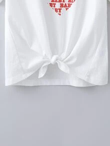 Camiseta Para Chica Con Letra Gráfica Y Nudo En El Dobladillo - Blanco - Ver 5