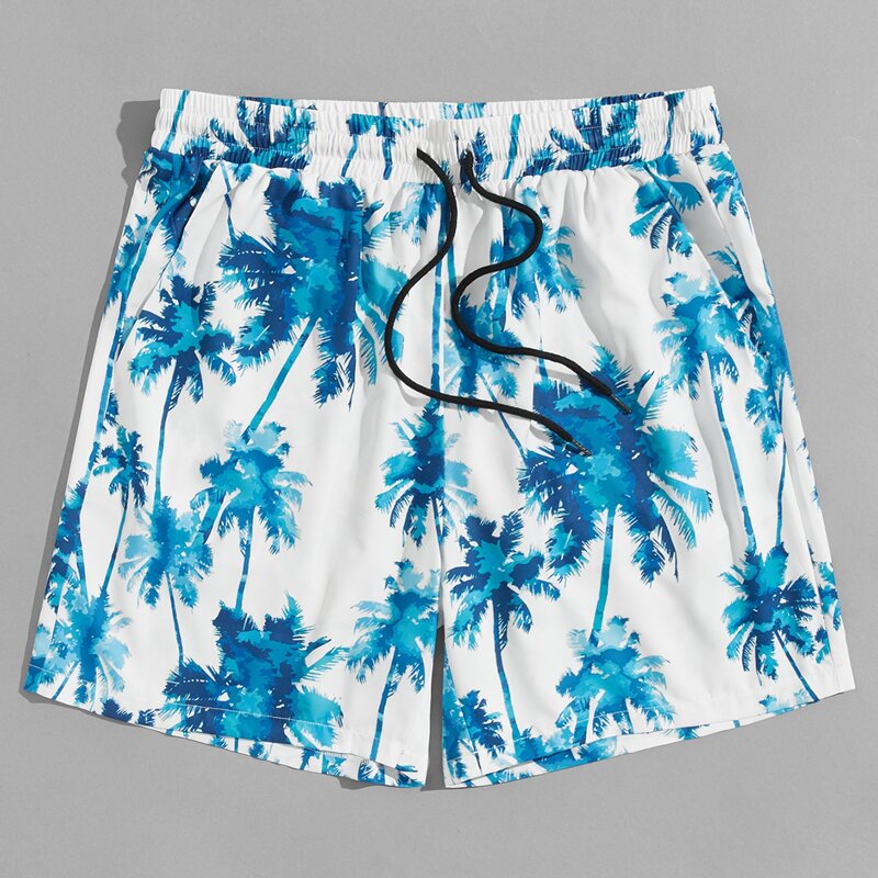 

Guys Tropical Graphic Drawstring Shorts, Blue and white