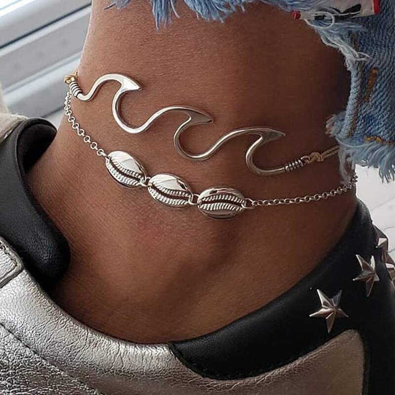 

2pcs Shell Chain Anklet, Silver