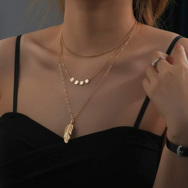 

Leaf Charm Layered Necklace, Gold