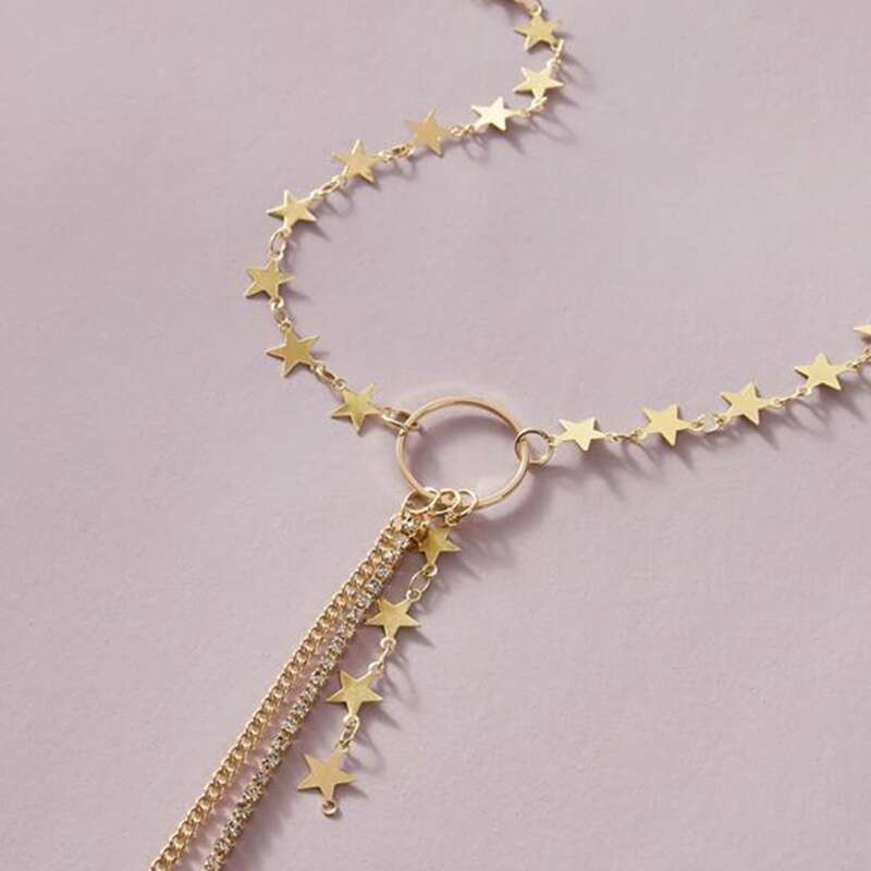 

Star & Rhinestone Tassel Necklace, Gold