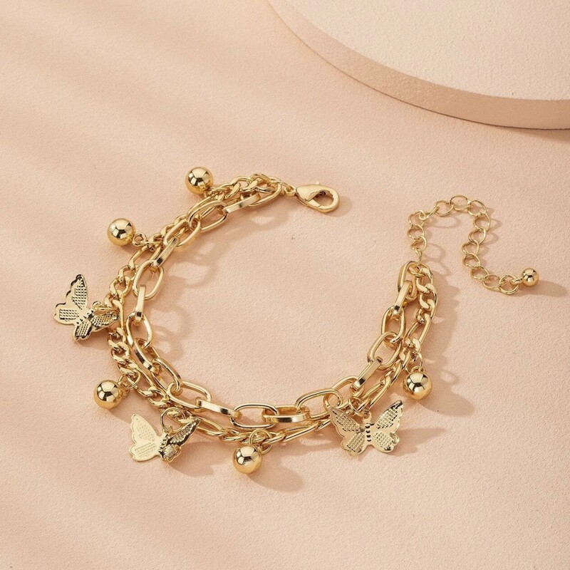 

Butterfly Layered Chain Anklet, Gold