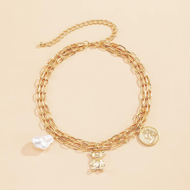 

Bear Layered Chain Necklace, Gold