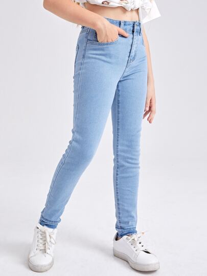 جينز مغسول بتفاصيل الجيب الصلب للفتات التوين