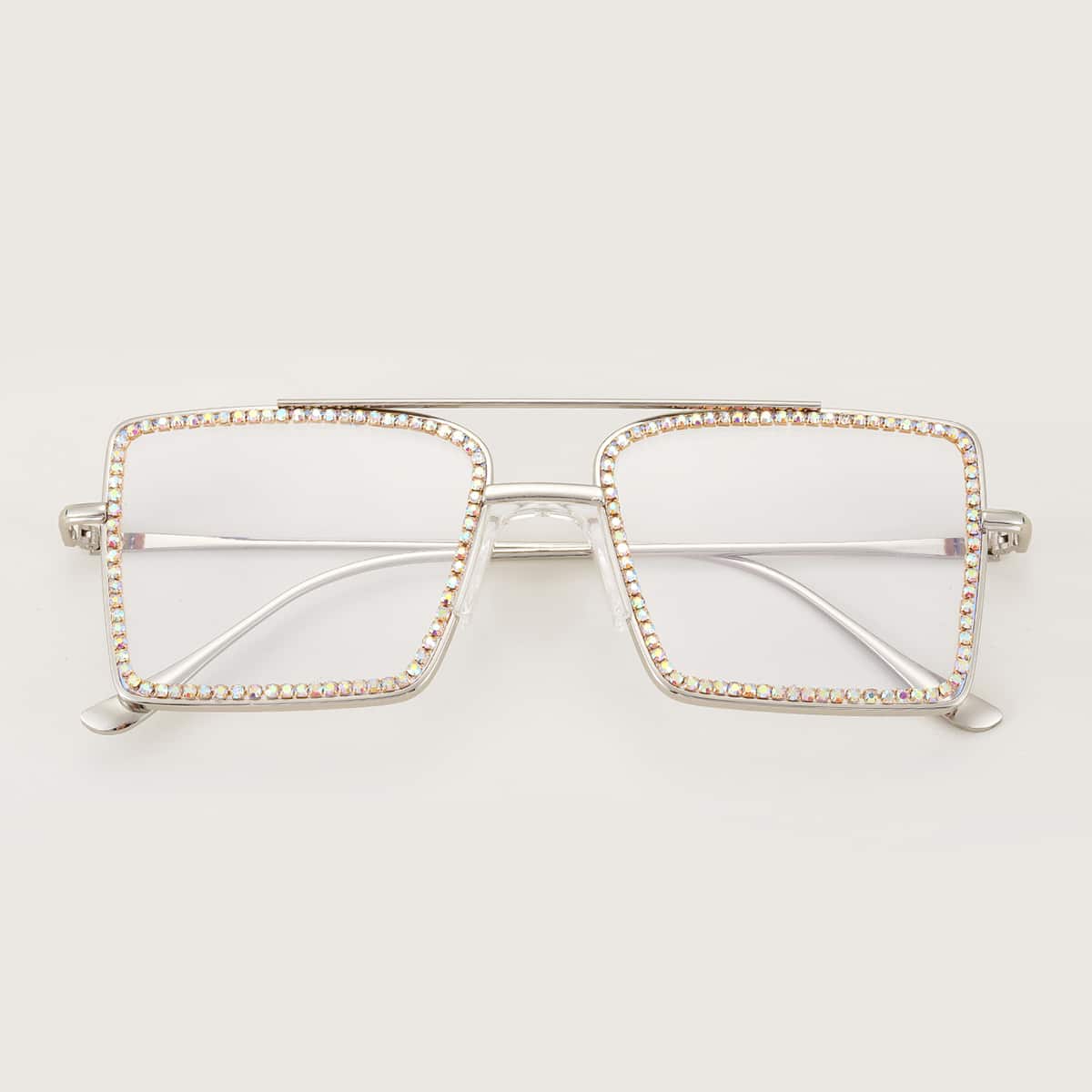 

Rhinestone Square Frame Glasses