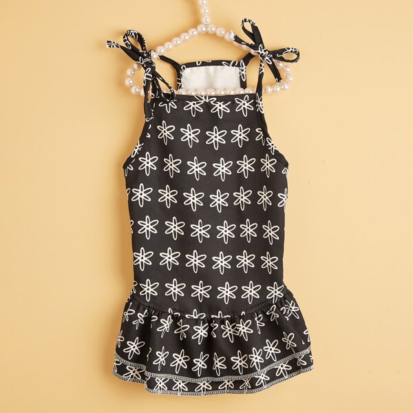 

Flower Print Pet Suspender Skirt, Black and white
