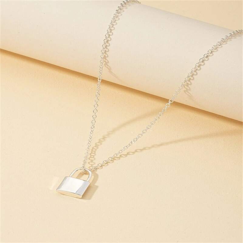 

Lock Pendant Necklace, Silver