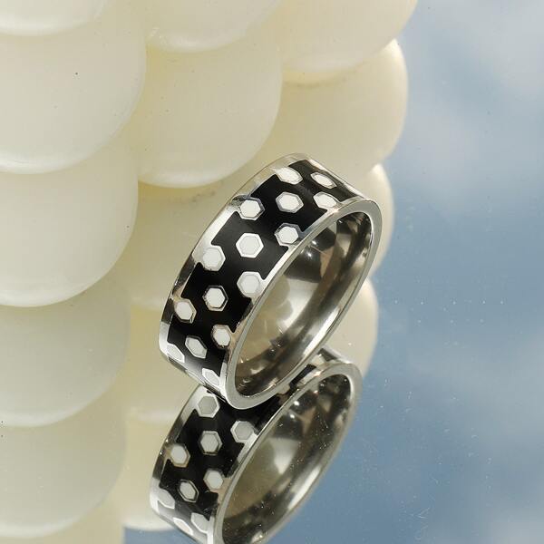 

Stainless Steel Ring, Black and white