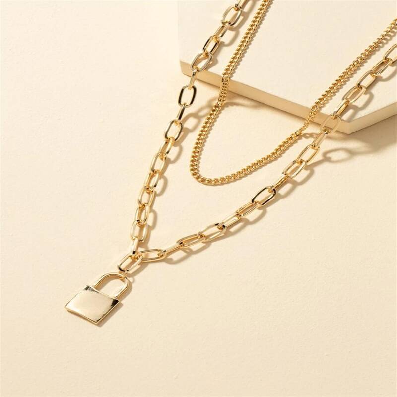 

Lock Layered Necklace, Gold