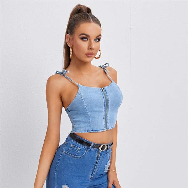

Zip Up Cami Denim Top, Light wash