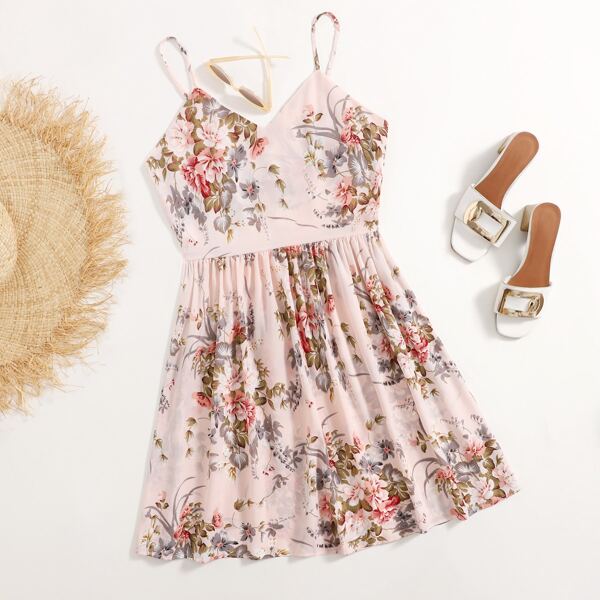 

Plus Floral Print Cami Dress, Multicolor