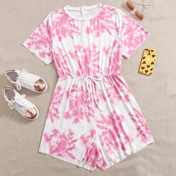 

Plus Tie Dye Knot Detail Romper, Multicolor