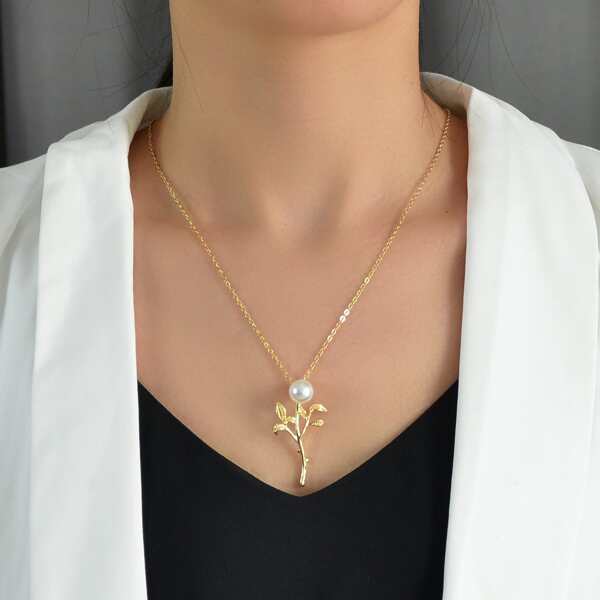 

Faux Pearl Charm Necklace, Gold