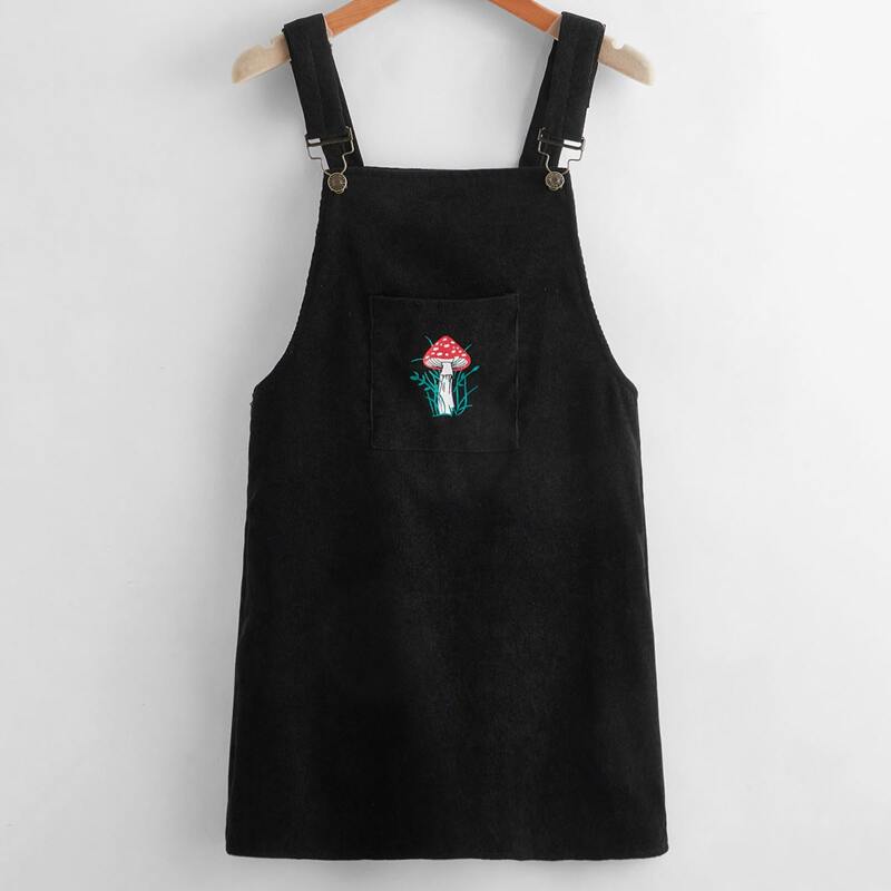 

Corduroy Mushroom Graphic Pinafore Dress, Black