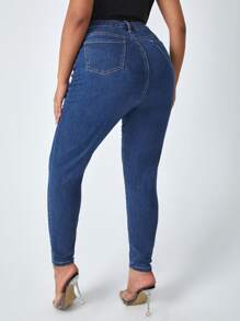Plus High Waist Slant Pocket Skinny Jeans - Medium Wash - View 2