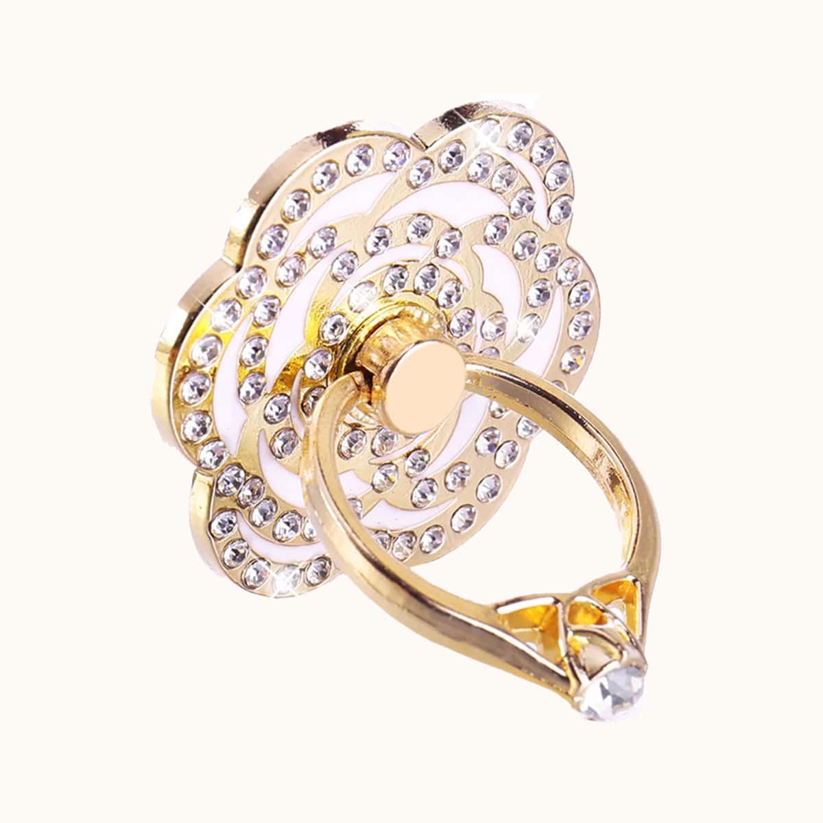 

Rhinestone Floral Ring Phone Holder, Gold
