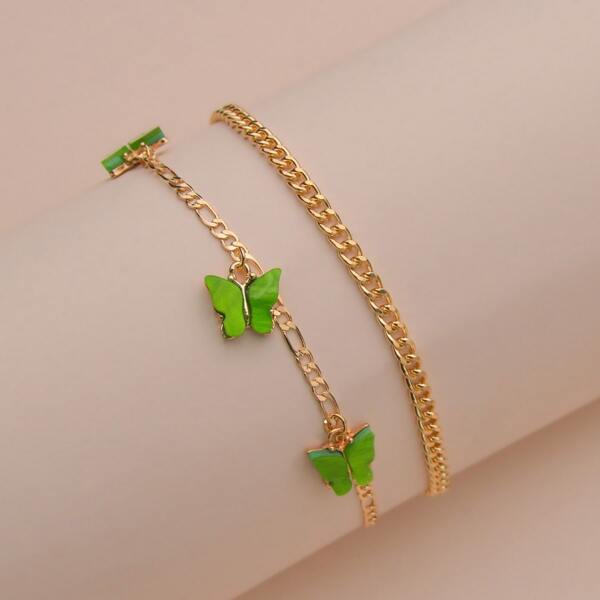 

2pcs Butterfly Charm Anklet, Gold