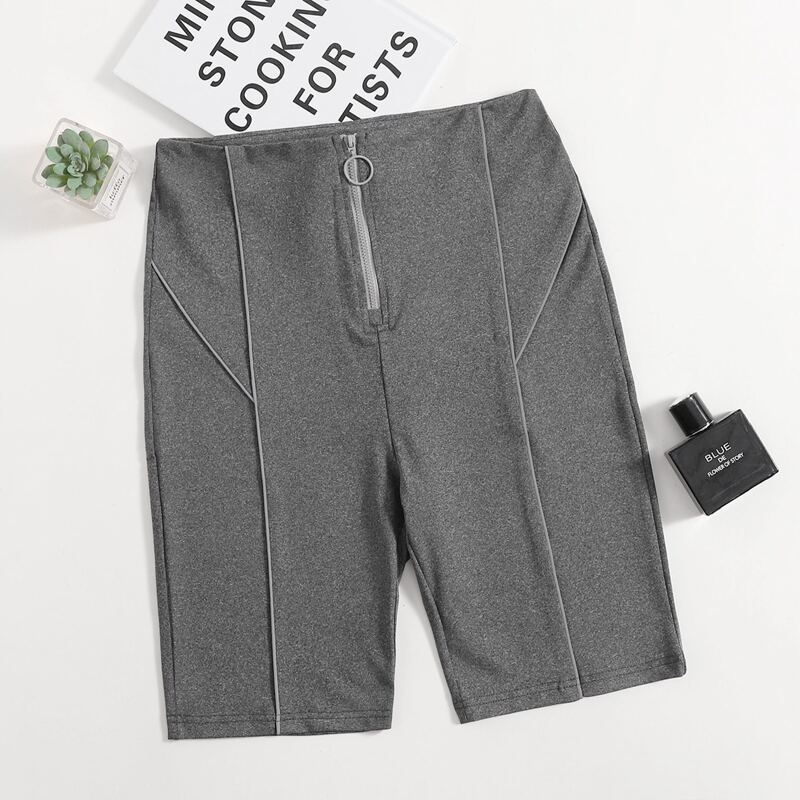 

Zipper Fly Contrast Piping Biker Shorts, Dark grey