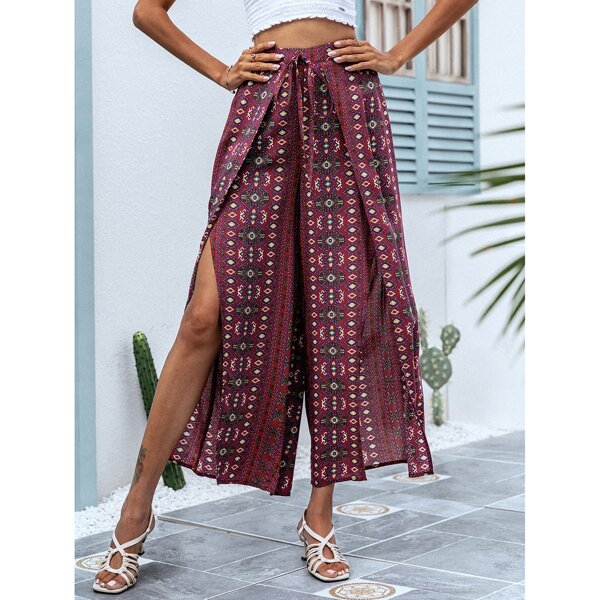 

Geo Split Wide Leg Pants, Multicolor