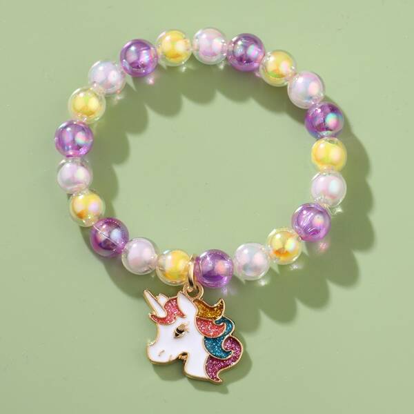

Girls Unicorn Charm Beaded Bracelet, Multicolor
