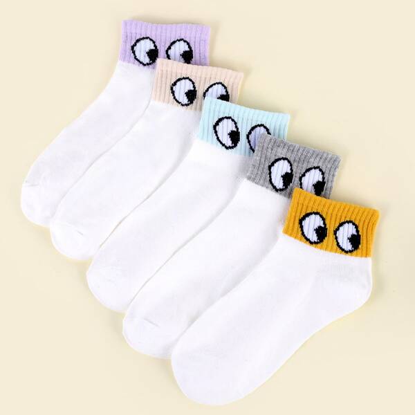 

5pairs Eye Print Ankle Socks, Multicolor