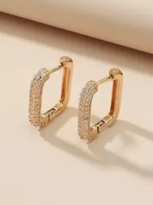Cubic Zirconia Decor Hoop Earrings - Yellow Gold - View 4