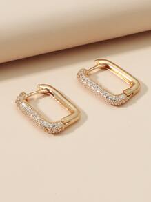 Cubic Zirconia Decor Hoop Earrings - Yellow Gold - View 5