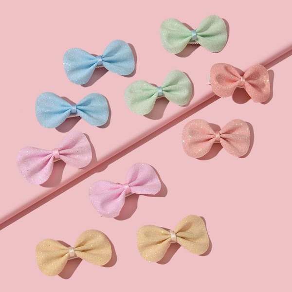

10pcs Girls Bow Decor Hair Clip, Multicolor